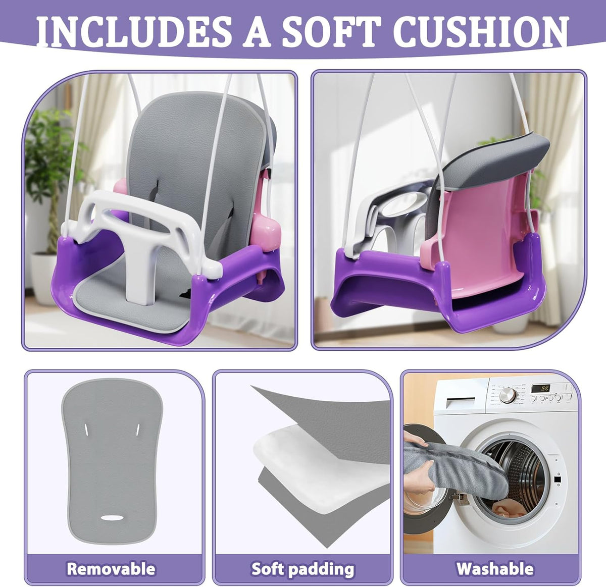 JWPEHOE foldable toddler swing with soft cushion and metal frame - view 15