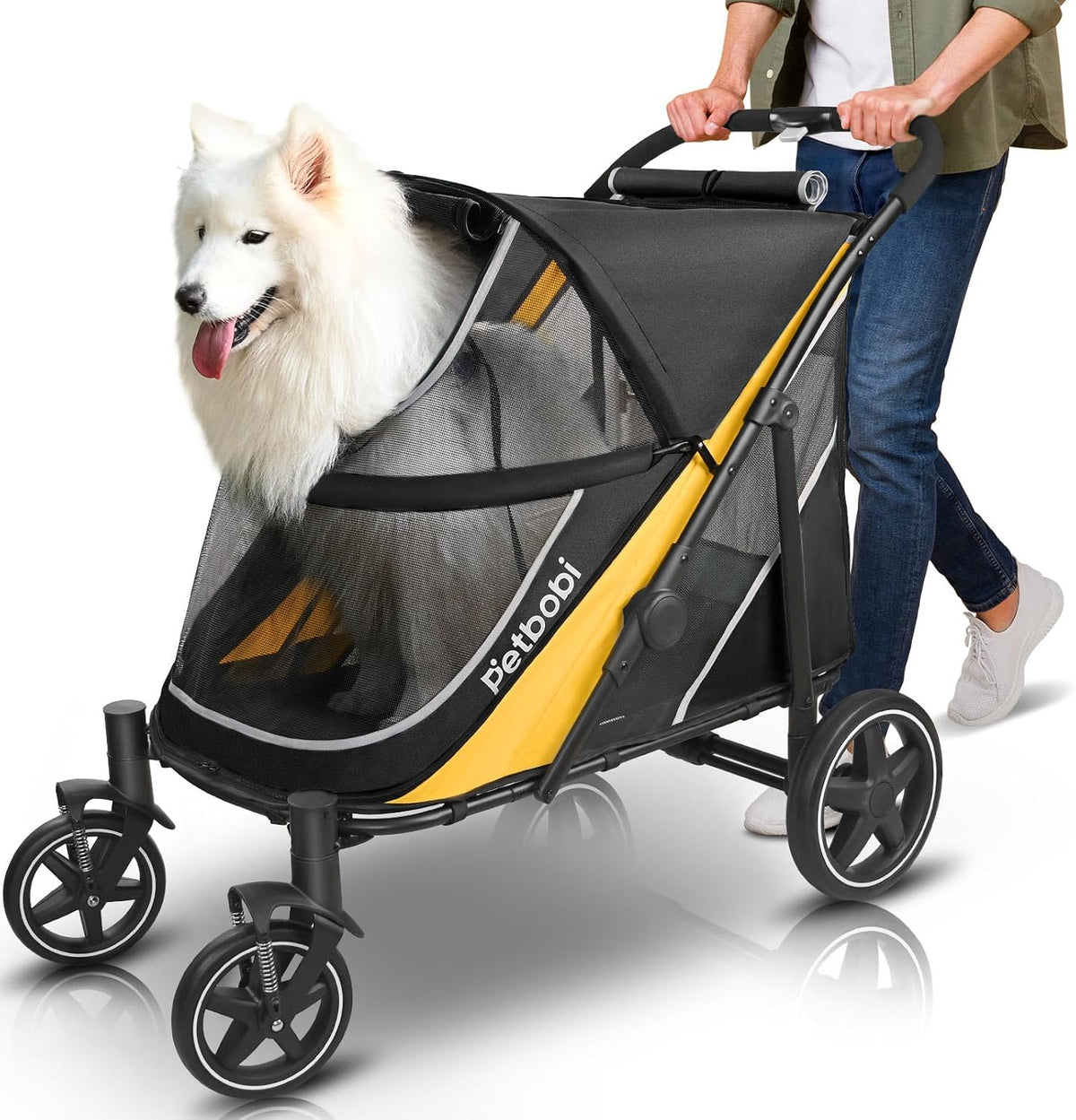 Petbobi Dog Stroller for Large Medium Dogs up to 80 lbs - Black&Yellow