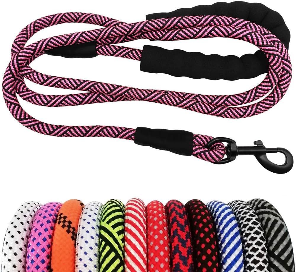 MayPaw Rope Dog Leash, Thick Leash for Medium Large Dogs - pink black / 1/2" * 10'