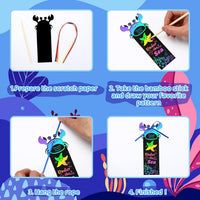JUNEBRUSHS rainbow scratch art bookmarks with bamboo scratch sticks and colored satin ropes - view 35