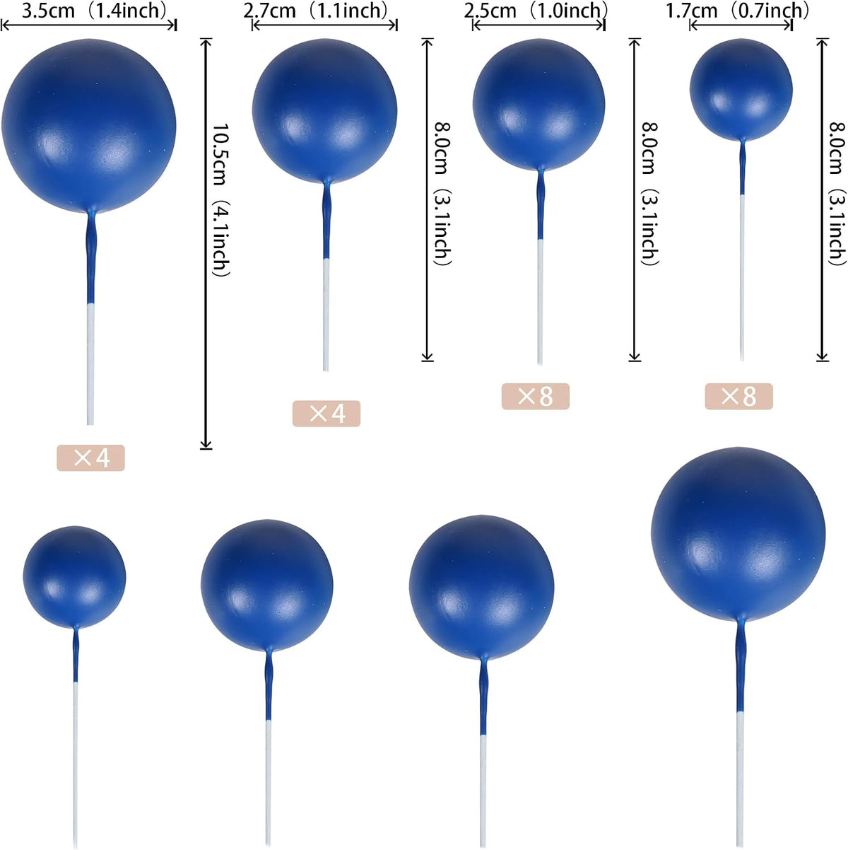 ZHUOWEISM ball cake toppers, 24 mini balloon picks in blue, gold and white - view 14