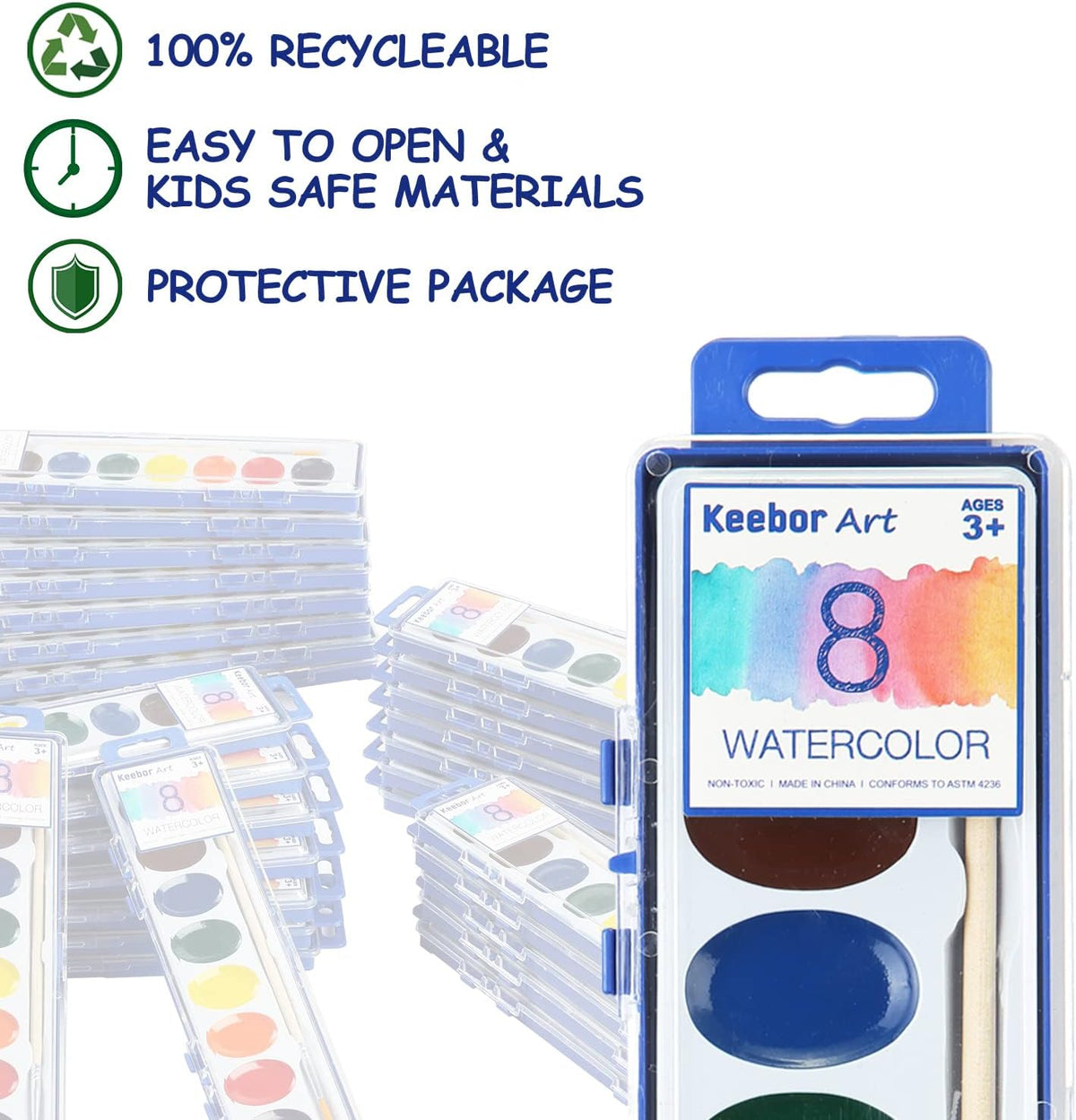 Keebor Washable Watercolor Paint Set, 8 Colors with Paint Brush - 8 Colors(Pack of 36) - image 4