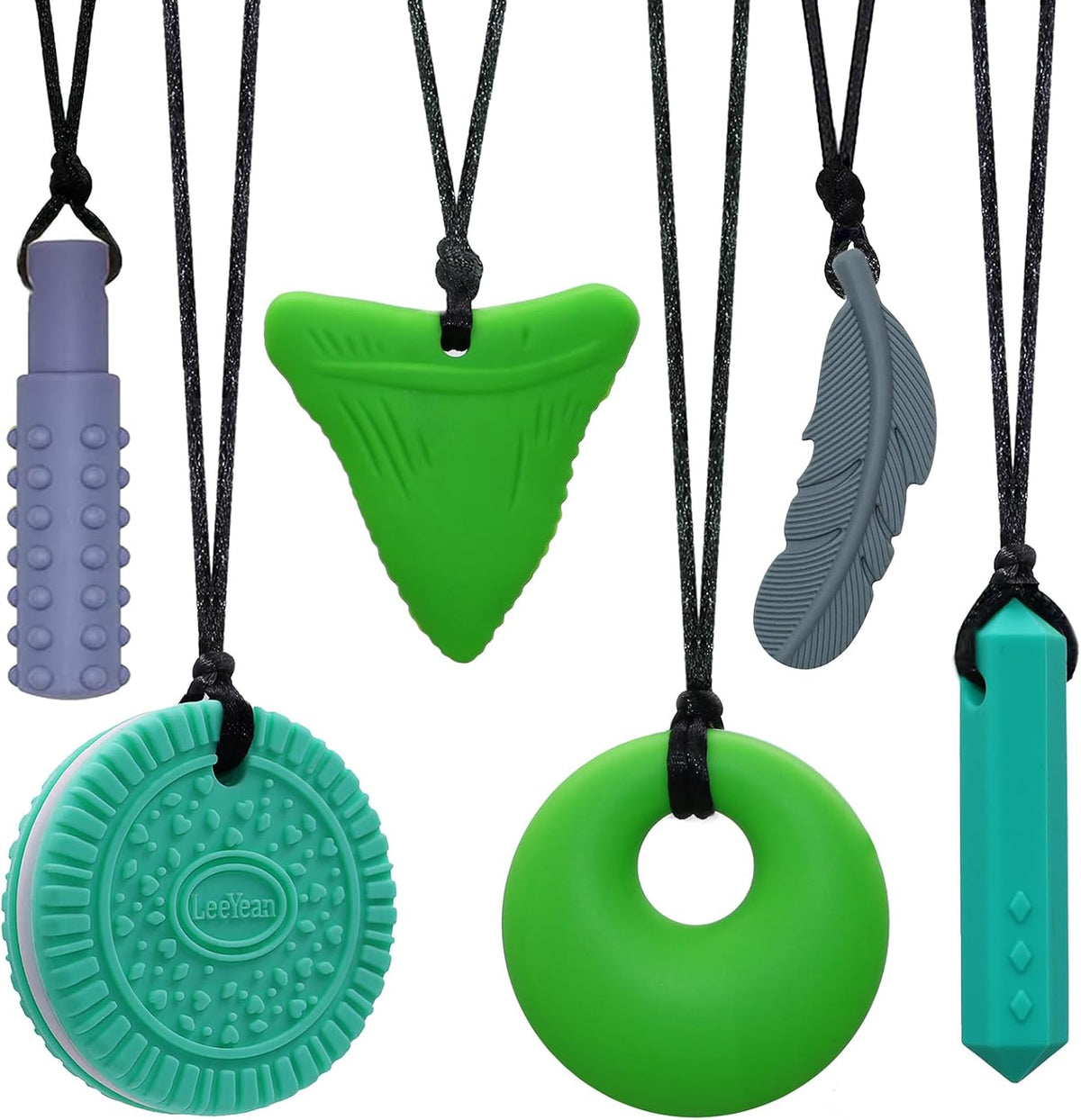 Chew Necklaces for Sensory Kids - Green 6PCS