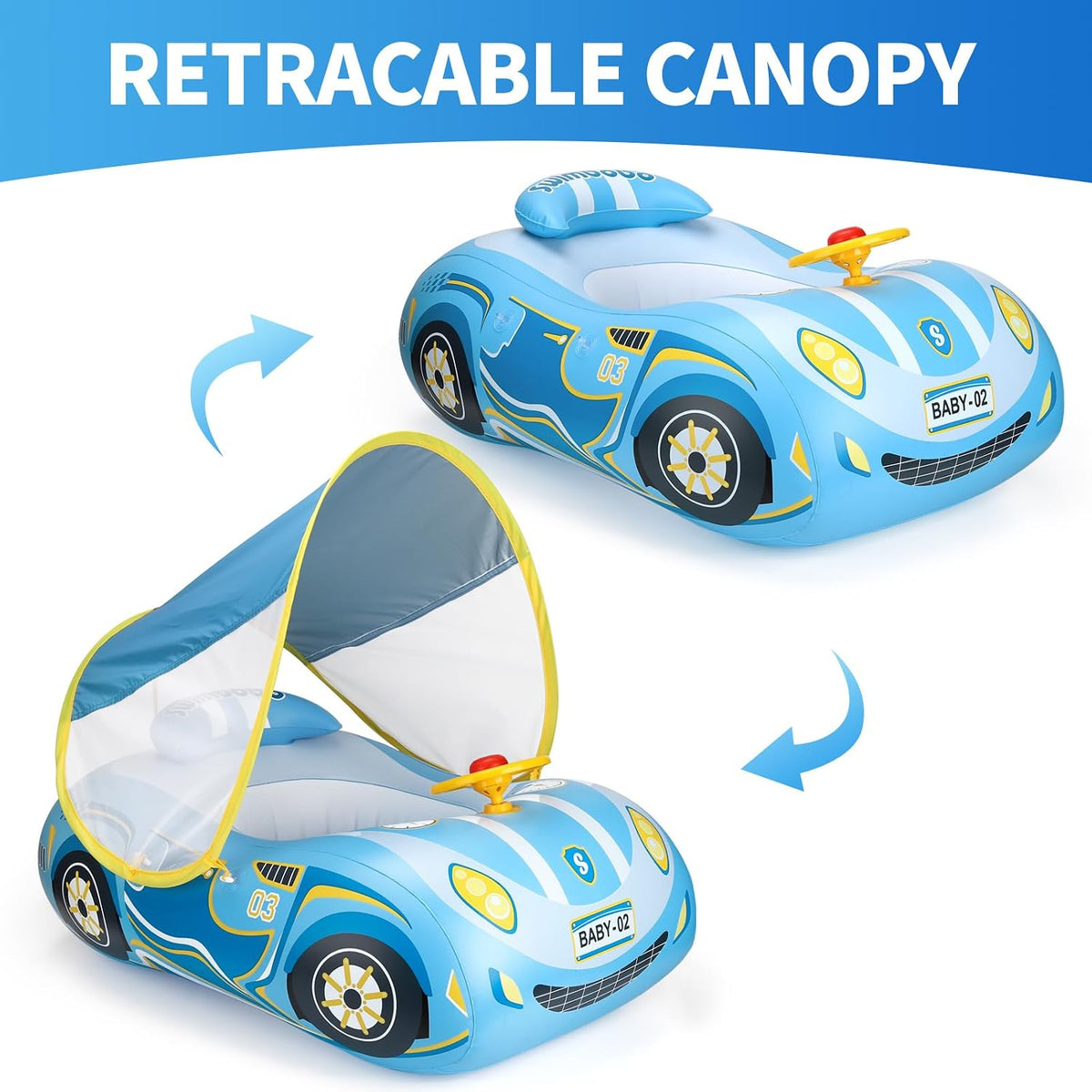 Toddler Float Inflatable Baby Swim Float with Canopy and Seat Pool - 2 Pack Steering Wheel with Canopy - image 3
