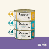 Applaws Natural Wet Cat Food, Limited Ingredient, Grain-Free, Protein with No Artificial Additives, Variety Pack in Broth (12 x 5.5oz Cans)