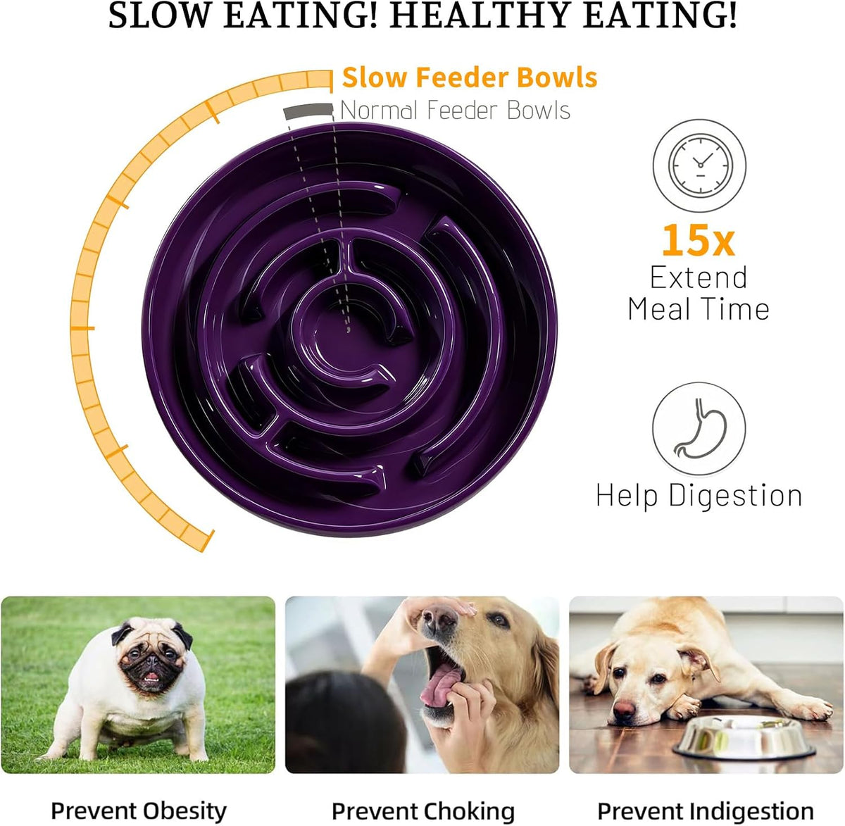 Ceramic Slow Feeder Dog Bowl - Purple - image 4