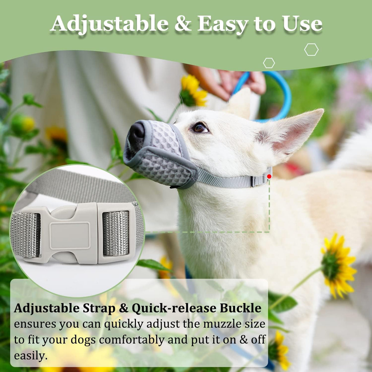 Dog Muzzle, Puppy Soft Mesh Muzzles for Grooming Biting Chewing – Essentials for Dogs - Grey / L-(Snout 8¼”-9”) - image 3