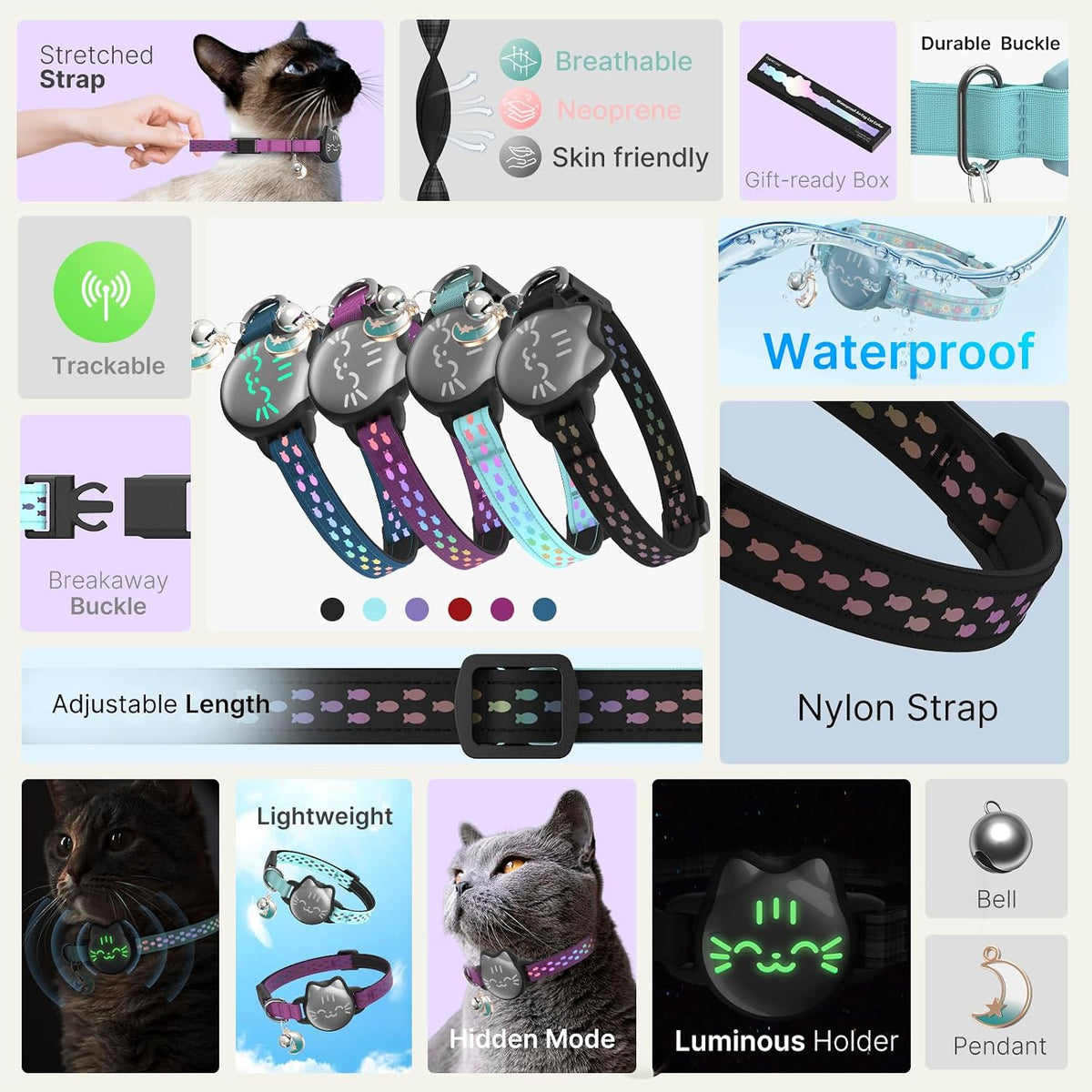 AirTag Cat Collar, Reflective Breakaway Collar - Classic Black / Small(9-13inch) - image 2