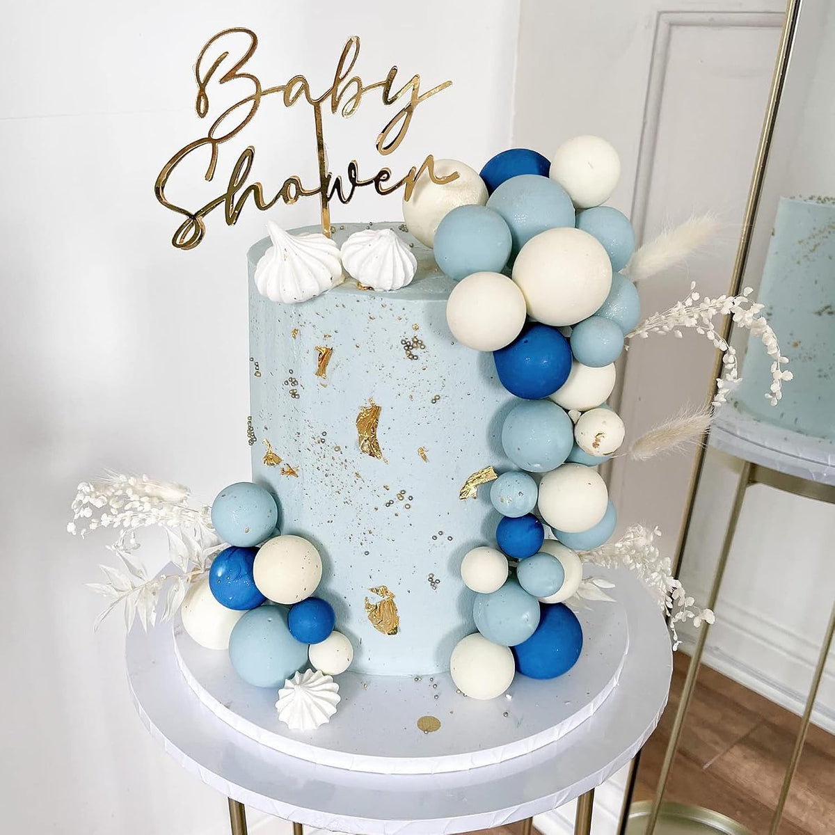 32 PCS Colorful Ball Shaped Cake Topper Pearl Balls Cupcake Cake - Blue White Dark Blue - image 4