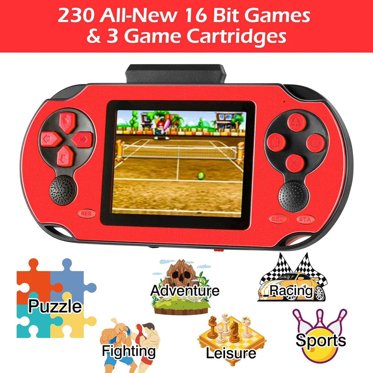 TaddToy 16 Bit Handheld Game for Kids Adults - Red - image 2