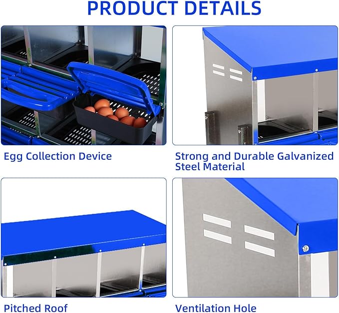 Chicken Nesting Box,8 Compartment Nesting Boxes for Laying Eggs with Legs,Wall Mount Poultry Roll Away Chicken Laying Boxes,Easy Egg Collection,Cleanable Pull Out Hen Roosting Boxes 8 Hole
