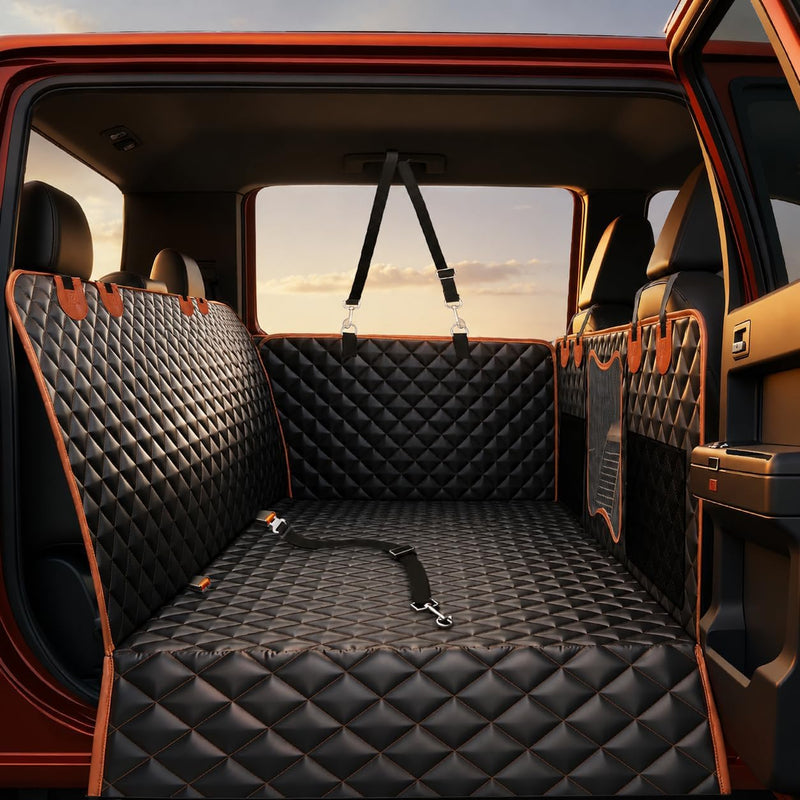 Back Seat Extender for Dogs - Black with Orange / For Full Size Truck