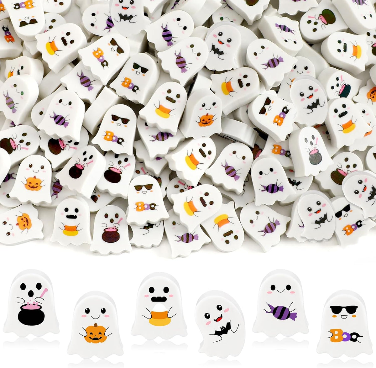JUNEBRUSHS 150Pcs Fall Mini Erasers - Ghost Style