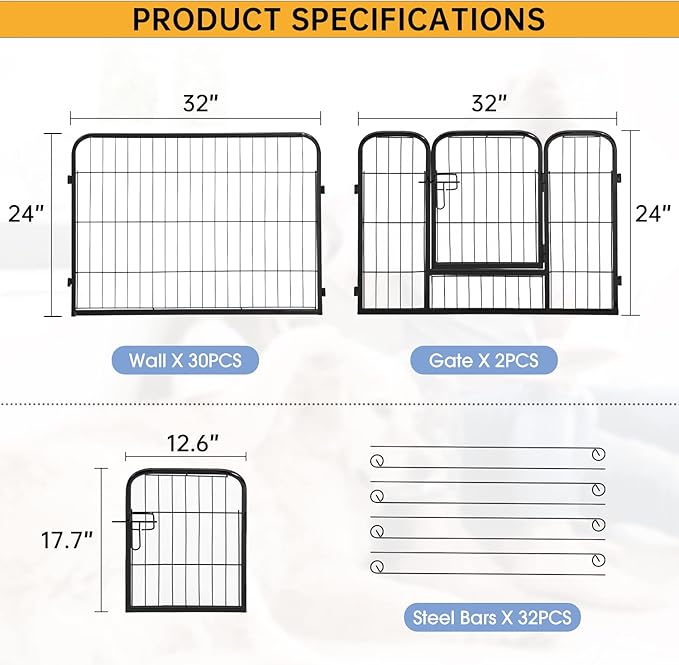 BestPet Dog Playpen Indoor 24 inch 32 Panels Metal Dog Pen Pet Dog Fence Outdoor Exercise Pen with Doors,Pet Puppy Playpen for RV Camping Yard, Black