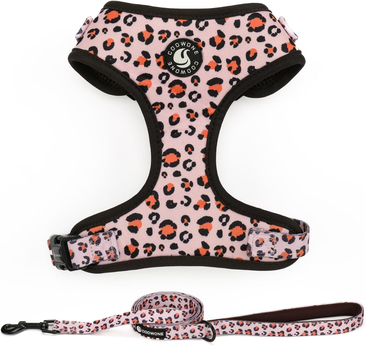 Dog Harness and Leash Set, Adjustable Dog Harness, Dog Leash - Pink Leopard / M(Chest 15.7 - 22.1", Neck 12 - 15")