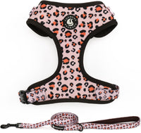 Dog Harness and Leash Set, Adjustable Dog Harness, Dog Leash - Pink Leopard / M(Chest 15.7 - 22.1", Neck 12 - 15")
