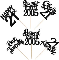 24PCS Black Happy 50th Birthday Cupcake Toppers Fifty Straight Outta - Black / 21st - image 3