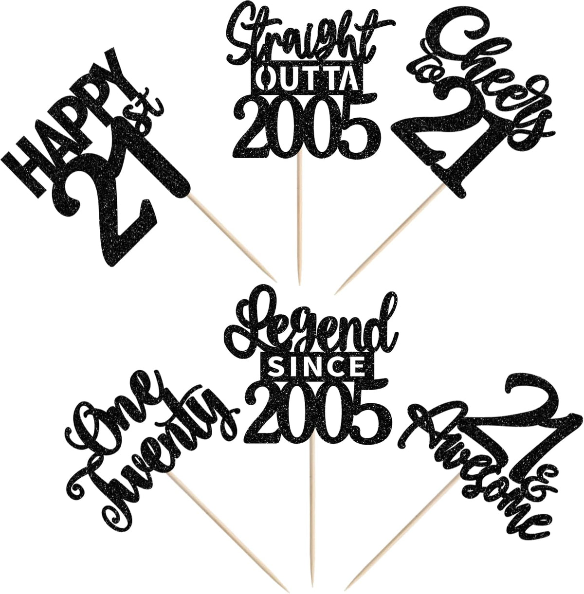 24PCS Black Happy 50th Birthday Cupcake Toppers Fifty Straight Outta - Black / 21st - image 3