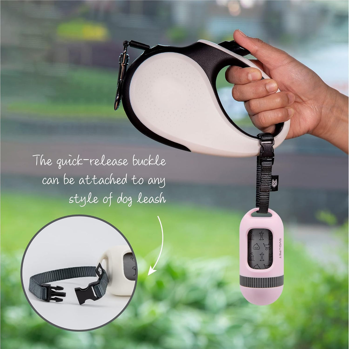 SVD.PET Dog Poop Bag Dispenser, Waste Bag Retractable, Black – Essentials for Dogs - 2-Pack -Black/Primrose Pink - image 3