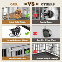Dog Crate with Removable Tray, 37/42/46 Inch Indestructible and Escape Proof Steel Dog Cage Kennel for High Anxiety Dogs, Heavy Duty Dog Crate with Wheels, Double Door, Extra Large XL XXL