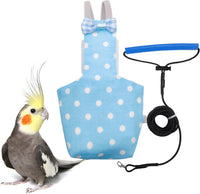 VANFAVORI Bird Diaper Flight Suit with 80-inch Leash, M Size - Blue with White Dots