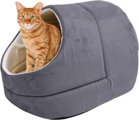 4 in 1 Self Warming Burrow Cat Bed Hideway Sleeping Cuddle Cave – Essentials for Cats - Grey-2
