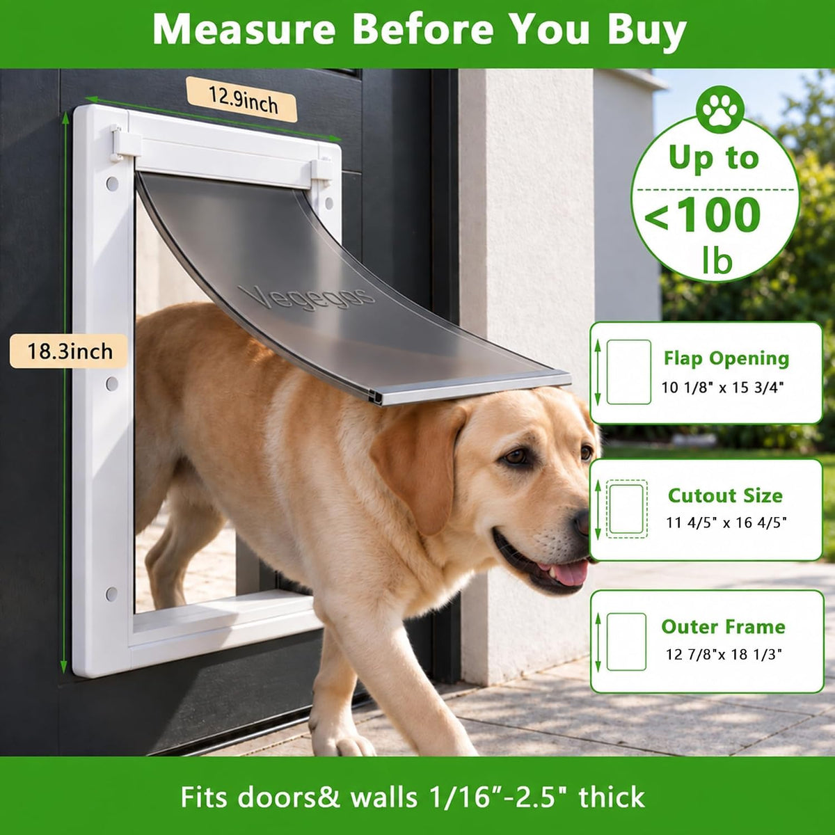 Large plastic dog door with magnetic flap and slide-in locking panel - view 2