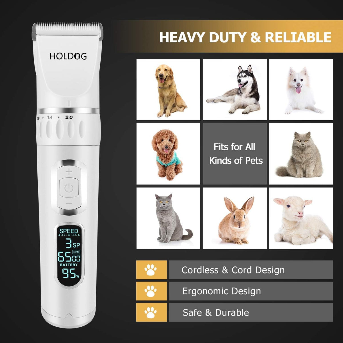 Dog Clippers Professional Heavy Duty Grooming Clipper 3-Speed - White - image 3