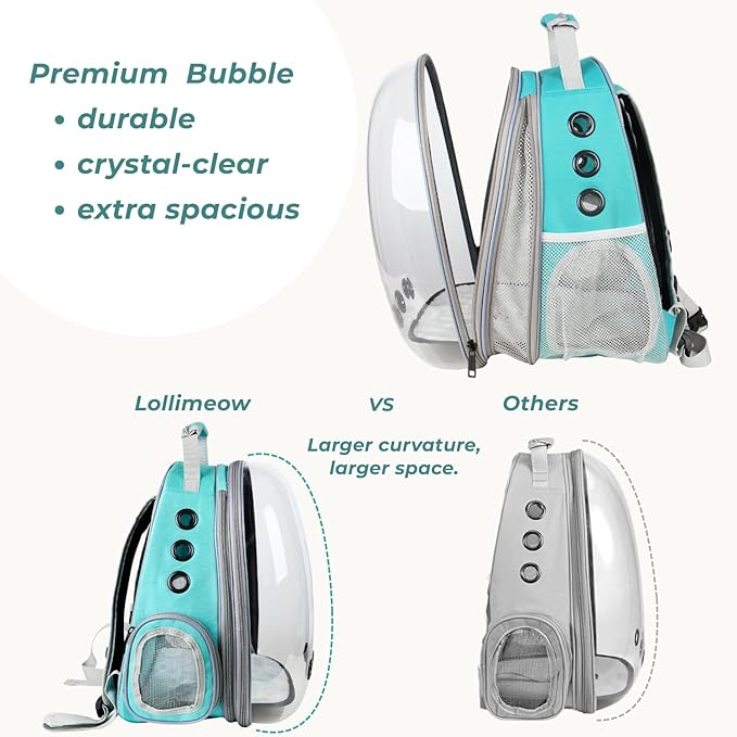 Lollimeow Cat Carrier Backpack, Bubble Expandable Backpack Carrier, Pets and Small Dogs,Airline-Approved, Designed for Travel, Hiking, Walking & Outdoor Use (Front Expandable-Green)