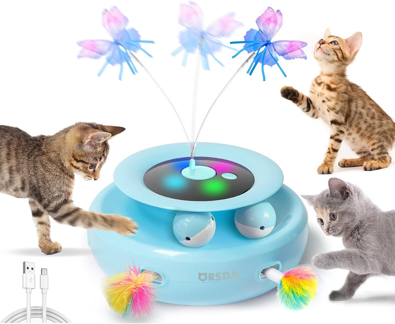 ORSDA Cat Toy, Fluttering Butterfly, Track Balls - Blue