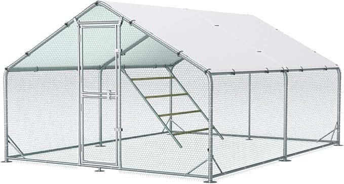 Large Metal Chicken Coop, 10x13x6.5FT Chicken Runs for Yard with Cover