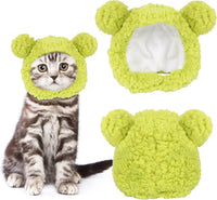 JOICEE Cute Cat Costume Warm Bear Hat Adjustable Small Pet Headwear - Avocado color