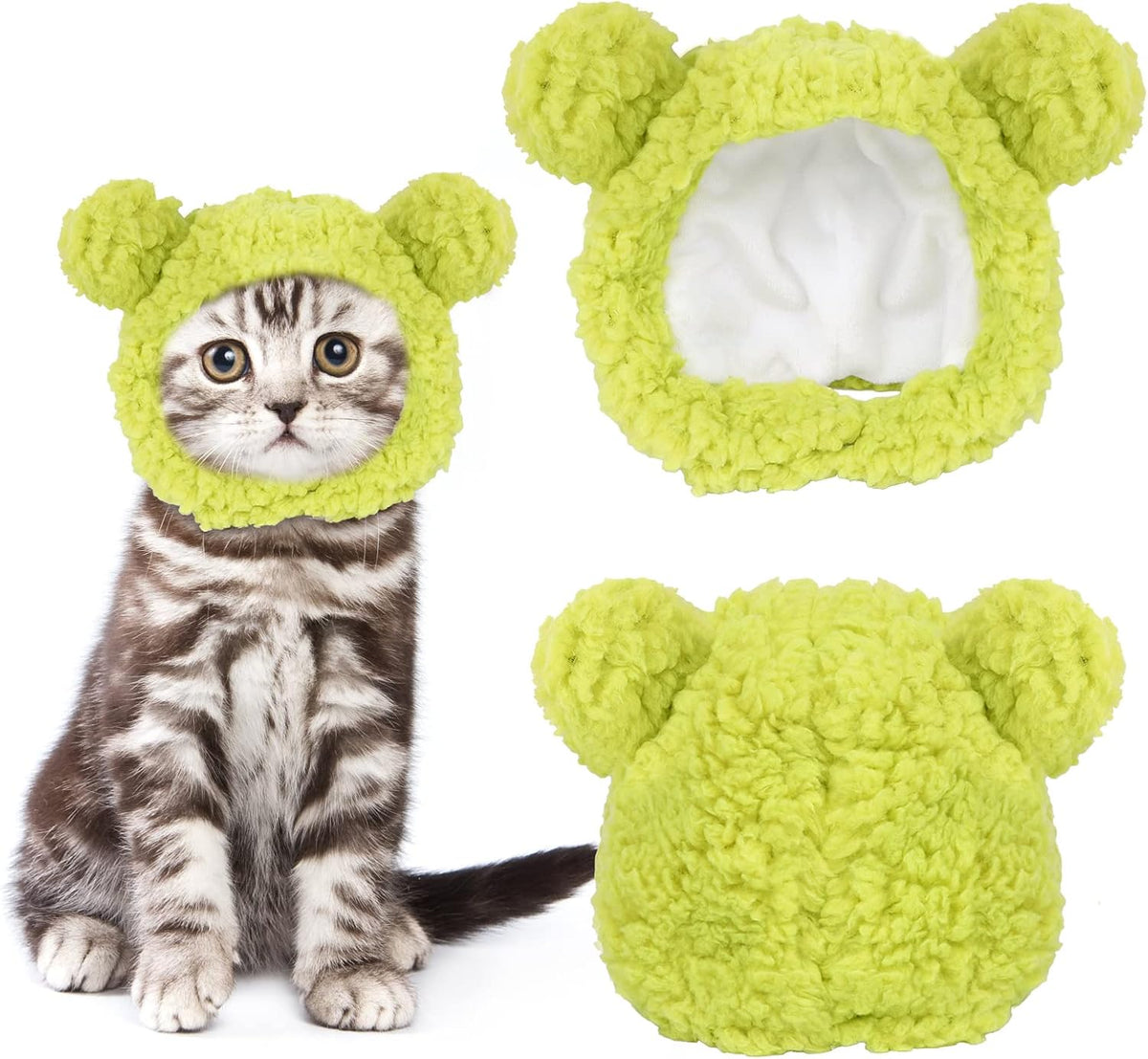 JOICEE Cute Cat Costume Warm Bear Hat Adjustable Small Pet Headwear - Avocado color