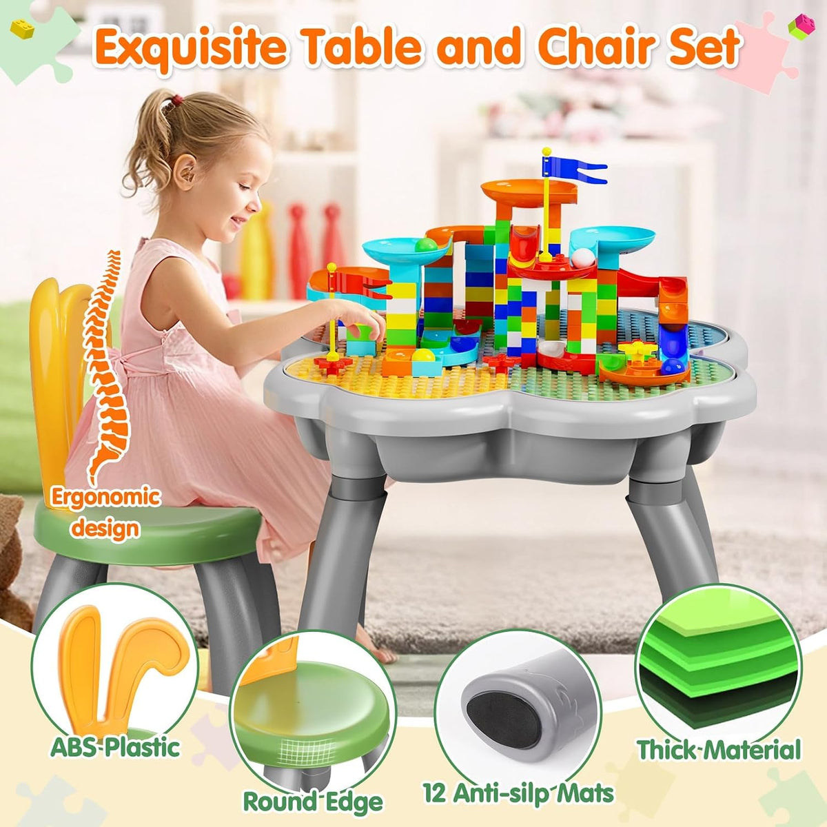 OCATO Kids Table and 4 Chairs Set Activity Table Kid Water Table – Fun for Kids & Family - Table and Bunny Chair Set - image 4