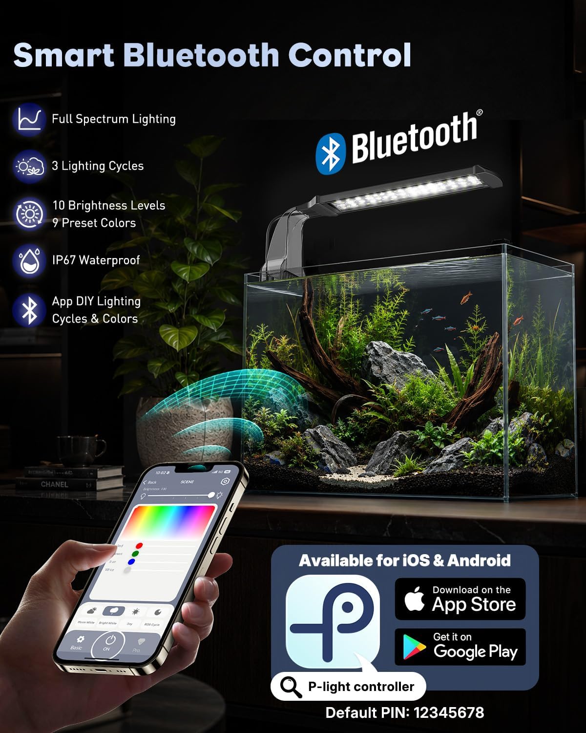 Pawfly 6 W LED Aquarium Light for 1 to 5 Gallon Fish Tanks Clip On - For 10 to 20 Gallon Fish Tank（Bluetooth） - image 2
