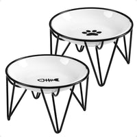 Ceramic Cat Bowls, Raised, Whisker Friendly - raised dish,2 pack / fishbone+cat paw