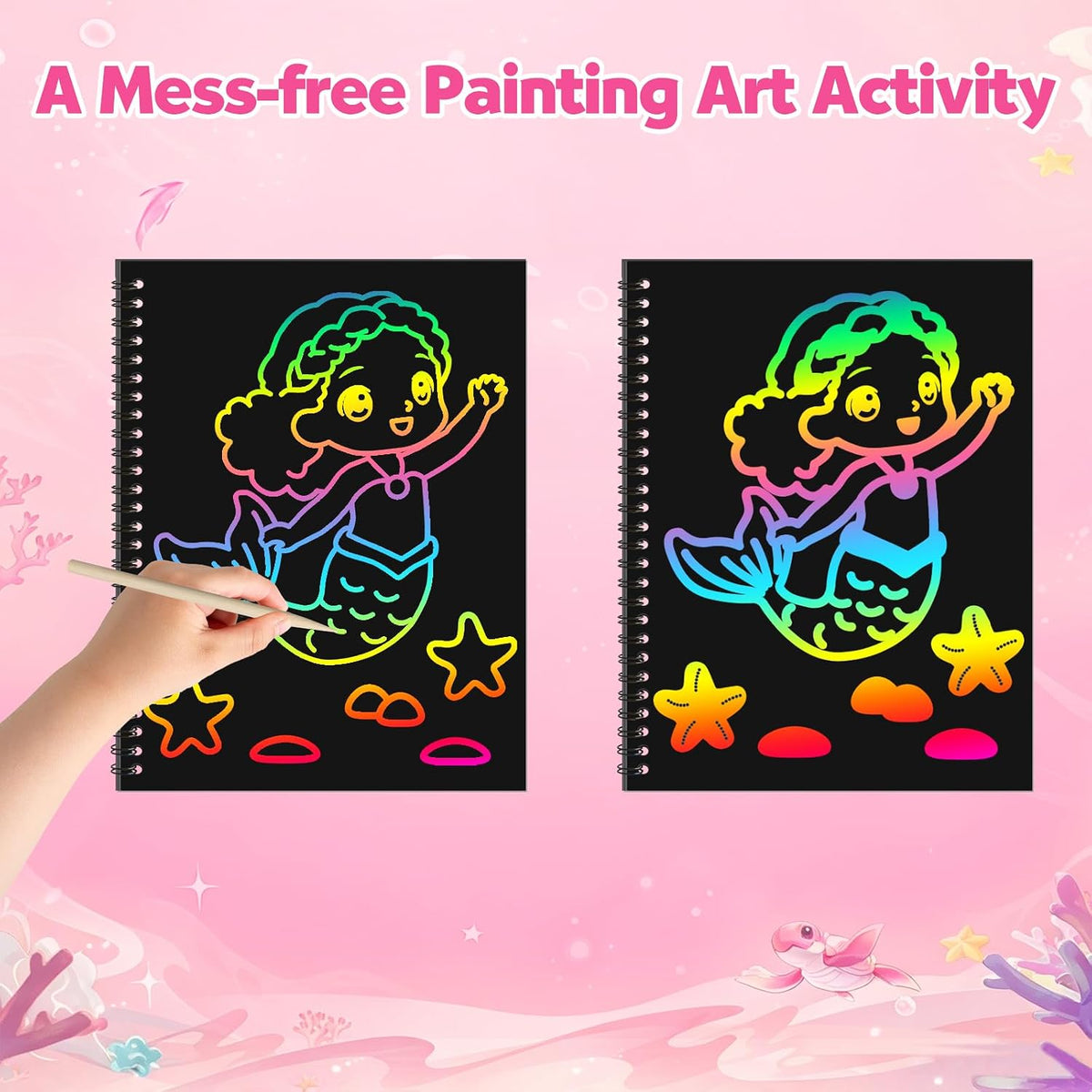 ZMLM Scratch Paper Art Craft: 2 Pack Rainbow Scratch Set for 3 4 5 6 - Mermaid - image 4