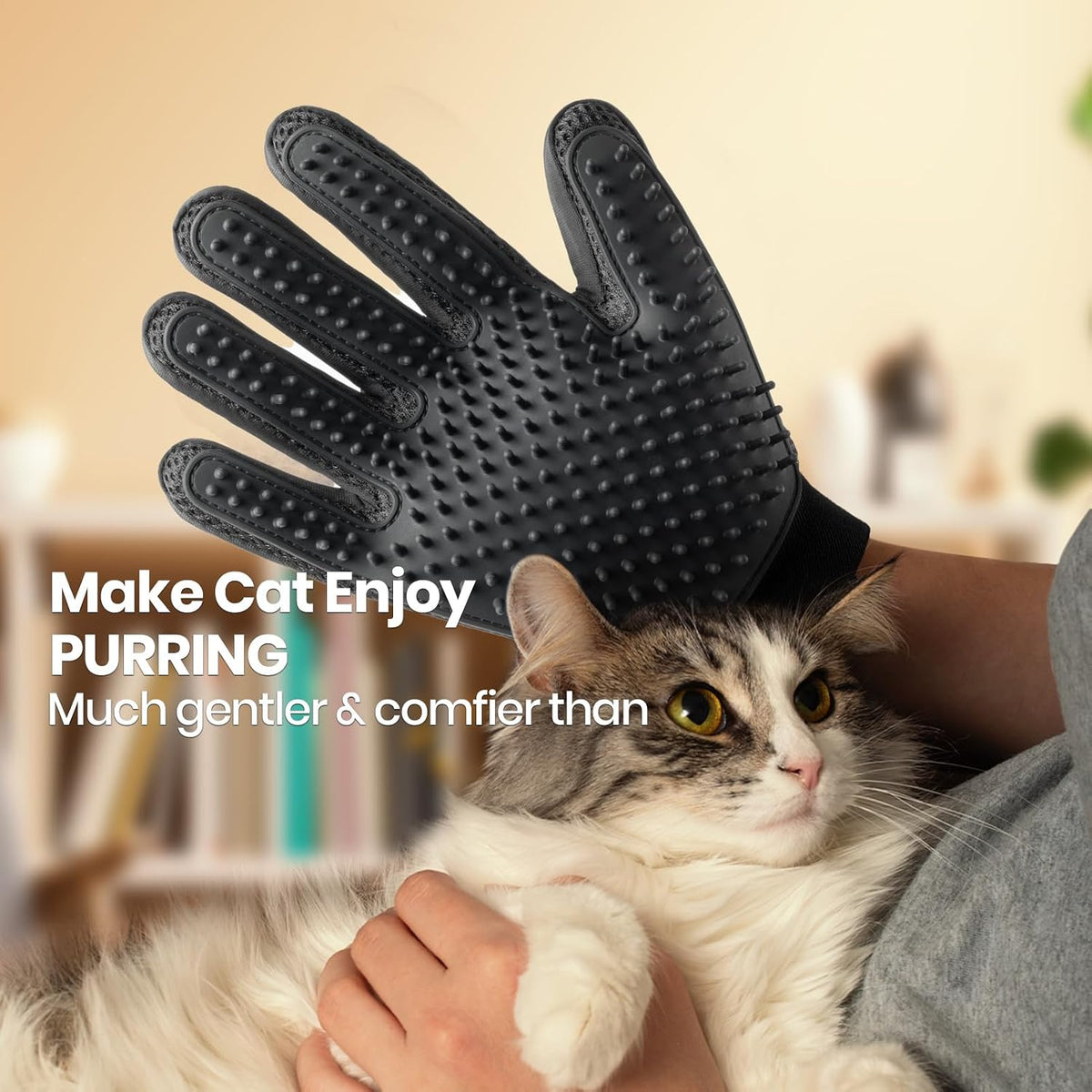 Pet Hair Removal Glove with 255 Silicone Tips for Dogs & Cats - Black - image 4