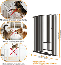 71" Extra Tall Cat Gate 29.5-40.6 Wide Pet gate with Small Cat Door - Black / 55.11 inches SET A - image 2