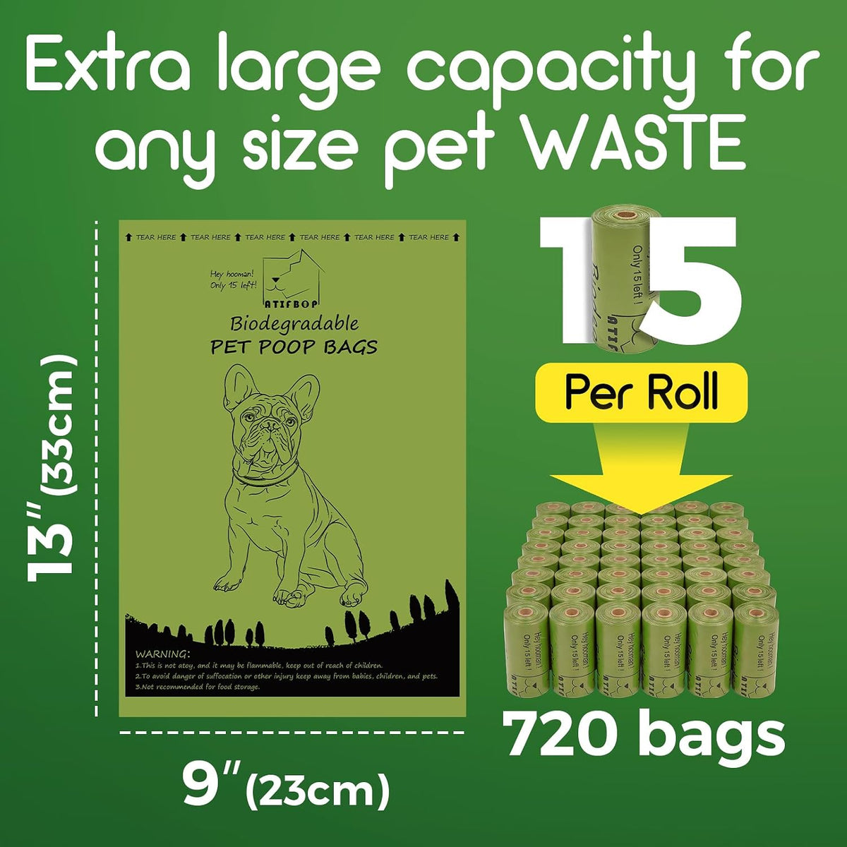 ATIFBOP Biodegradable Dog Poop Bags Rolls 360 Count Scented - 720 Count (Pack of 1) / Lemon Scent - image 2