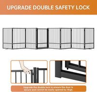 Full Metal Freestanding Dog Gate with Door, 32''Height Foldable Pet Dog Fence for Indoor & Outdoor, 8 Panels Extra Wide Free Standing TallDog Gates for Doorways,House,Stairs,Porch,Deck,Yard
