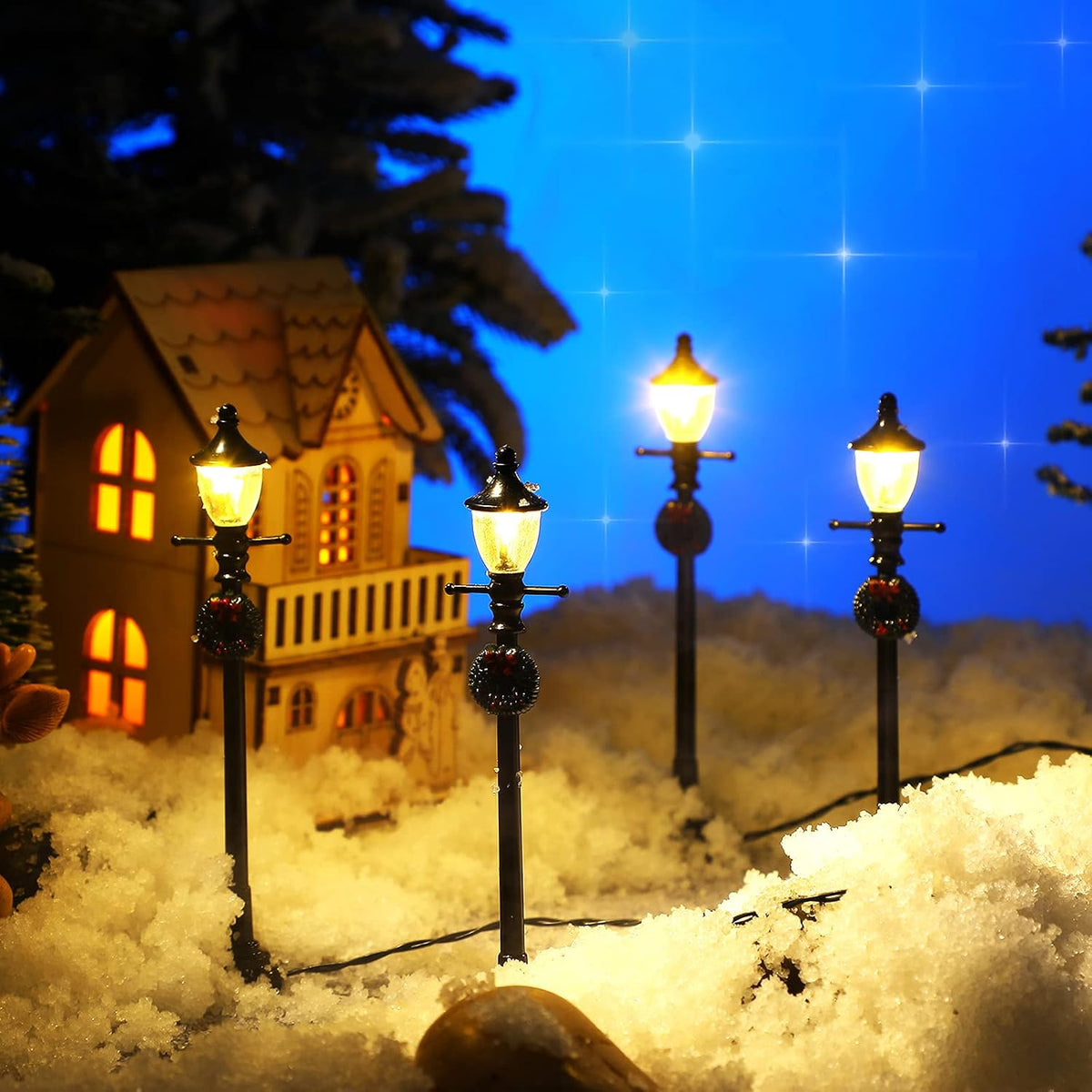 Mudder 12 Pcs Christmas Miniature Village Lamp Post Light - Adorable / 8 - image 3