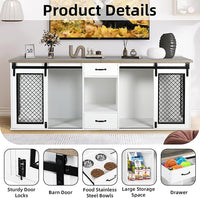 Extra Large Dog Crate Furniture, 85" Sliding Door Double Kennel for 2 Large Dogs Divided, Heavy Duty Wooden Dog Crate Kennel Furniture with 4 Dog Bowls and Drawer Indoor, White