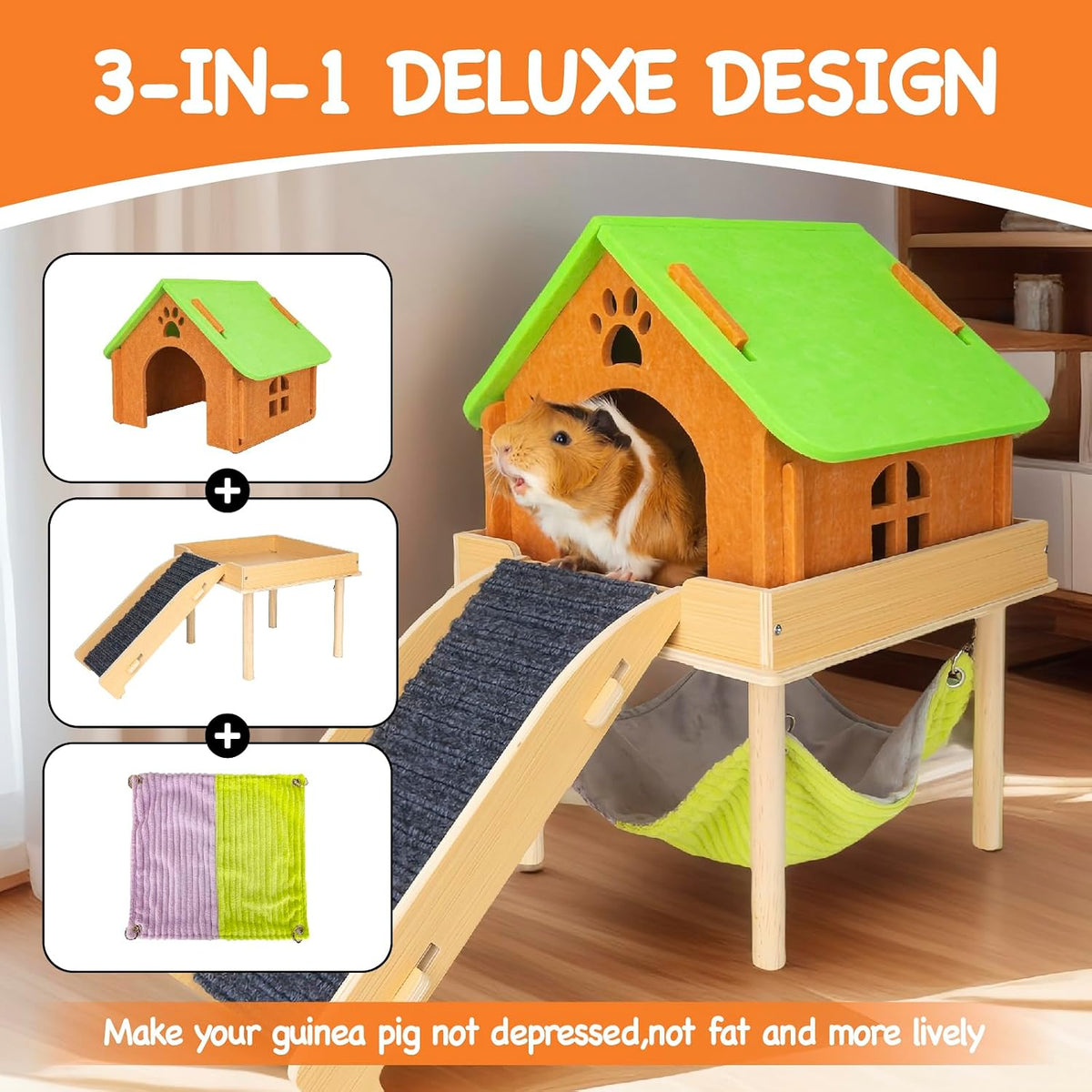 Enlarged Guinea Pig Hammock with Platform and Stairs - Hammock with ramp & house - image 2
