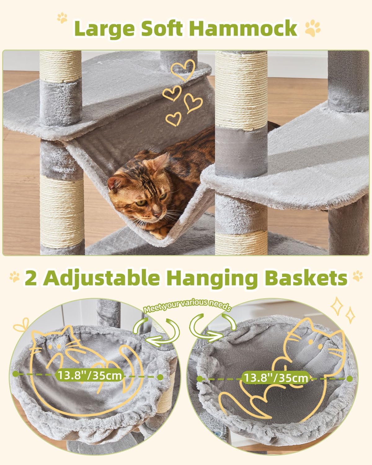 Taoqimiao 32.2in Cat Tree with Toy - Light Gray / 76 inch - image 4