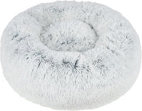 Best Pet Supplies Round Donut Dog Bed with Plush Faux Fur Fabric, Calming, Anti-Anxiety Cushion for Indoor Pets, Slip-Resistant Base, Soft Ergonomic Support - Light Warm Gray, 30x30x8''