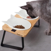 Elevated Cat Bowl Stand for Food and Water - Ceramic Cat Ear Bowl with Stand