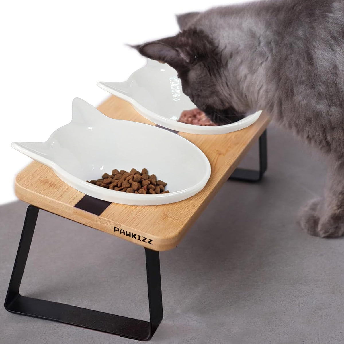 Elevated Cat Bowl Stand for Food and Water - Ceramic Cat Ear Bowl with Stand