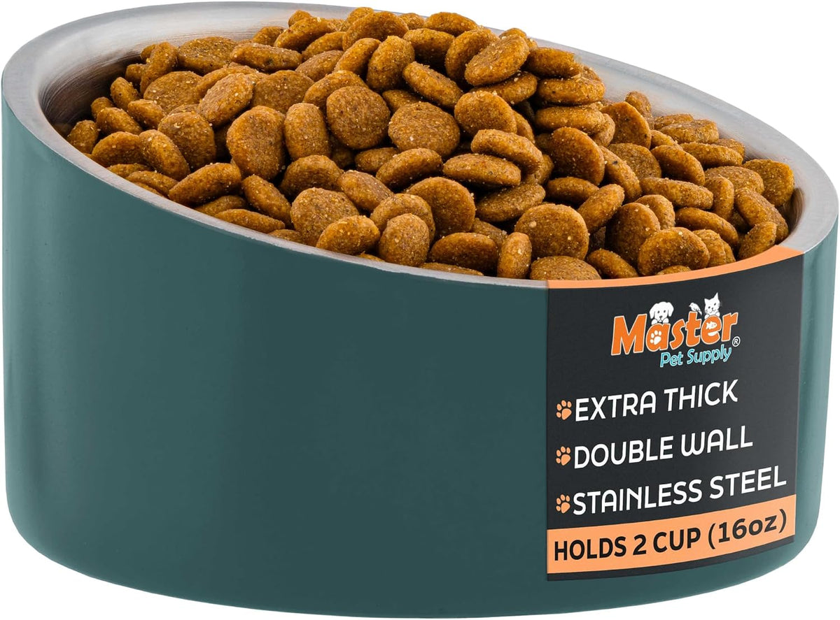 Master Pet Supply Stainless Steel Slanted Dog Cat Food Bowl 24 oz - Emerald Sea / 2 Cups (16 oz)