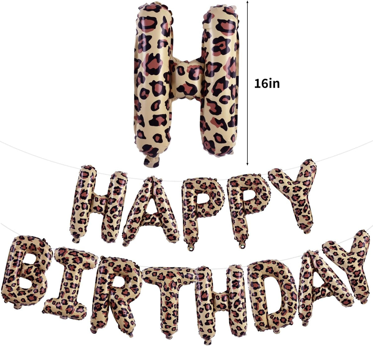 TONIFUL 16 Inch Black Happy Birthday Balloons Banner Decorations - Leopard Print - image 2